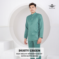 Pazze Baju Melayu Satin Matte Modern Slim Fit - Dark Purple Emerald Green Smokey Grey Navy Blue Blac