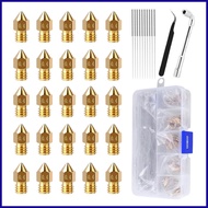 3D Printer Nozzle 0.4mm Brass Wear Resistant Accessories 25 Pieces 3D Printer Hot End Nozzles with T