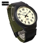 Velashop นาฬิกาข้อมือผู้ชายคาสิโอ Casio Standard สายผ้าไนล่อนสีเขียว / ดำ หน้าปัดสีครีม รุ่น MW-240B