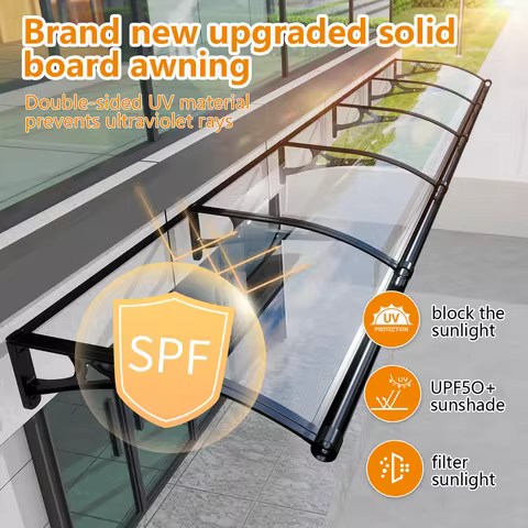 Easy Install Outdoor Awning Canopy with Aluminum Frame Polycarbonate Solid Sheet, Large Gutter, Shie