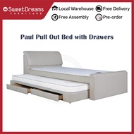 Paul Pull Out Bed + 2 Drawers | Bedframe + Mattress | Bedset Package | Single / Super Single + Single
