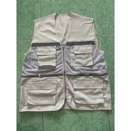 Orange engineer workwear vest with gray trim, 4 pockets_Real photo