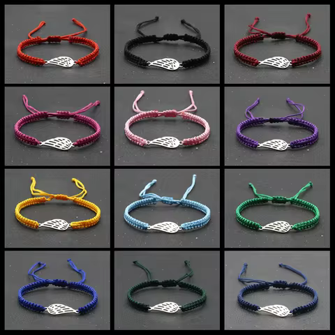 Stainless Steel Angel Wing Charm Bracelet Handmade Braided Adjustable Lucky Red Rope Bracelets for W