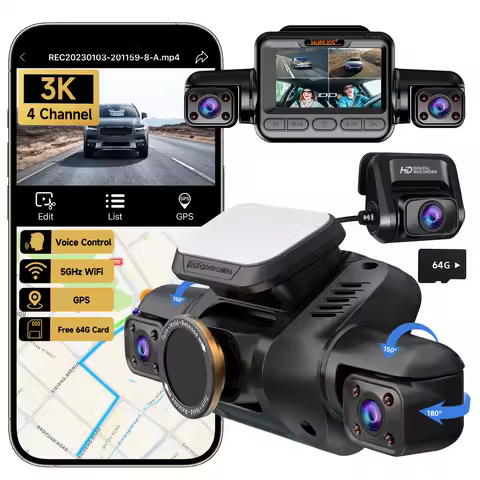 HUPEJOS V8PLUS-4CH 360° 4K Dash Cam AI Driver Monitor System Built-in WiFi GPS,Night Vision,Voice Co