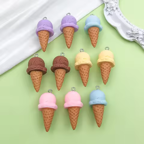 10pcs 17*37mm Colorful Resin Ice cream cone Charms Dessert Pendants for DIY Bracelet Necklace Earrin
