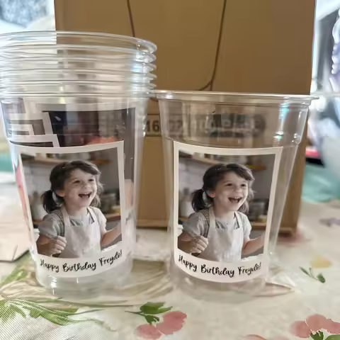20/50Pcs Custom Photo Cup Stickers Personalized Kids Photo On Cup Paper Sticker Birthday Gift Sealin