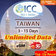 ICC eSIM Taiwan 3-15 Days Unlimited Data| Can top up reuse| Real name registration required