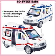 Ambulance Police Car Alloy Inertia Car Model Vehicle Toys with Sound and Light Mainan Budak Lelaki