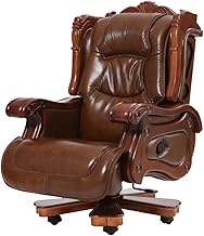 WSJTT Leather Office Chair, Executive Chairs Boss Chair, Reclining Solid Wood Leather, Liftable And Rotatable,Ergonomic Design