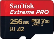 SanDisk Extreme Pro microSDXC UHS-I Memory Card with SD Adaptor, 256GB, V30, U3, C10, A2, 200MB/s R, 140MB/s W, Multicolor (SDSQXCD-256G-GN6MA)