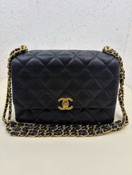 Chanel香奈兒 晶片款 黑金荔枝紋牛皮 方胖子鏈條包 23cm