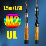 【TRAINFIS 】Wooden Handle UL Fishing Rod 1.5m/1.68m ยืดหยุ่น Spinning Rod Full Solid Carbon Tip Part 