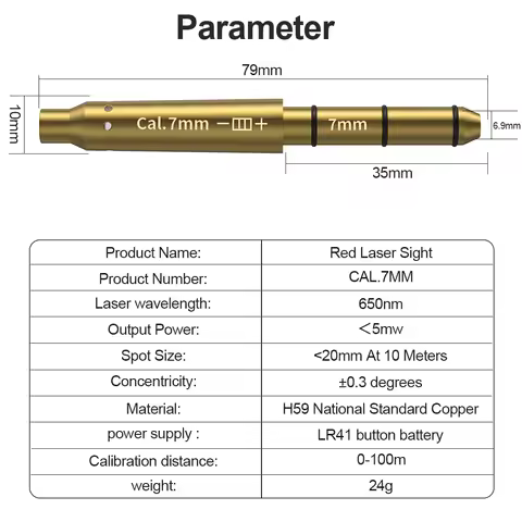 Pistol and Rifle Calibrator 7MM Red Laser Calibration Tool - Hunting Accessories Training Shooting C