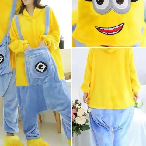 Kids Minions Parenting Cosplay Anime Costume Winter Flannel Kawaii Pajamas Halloween Christmas Cloth