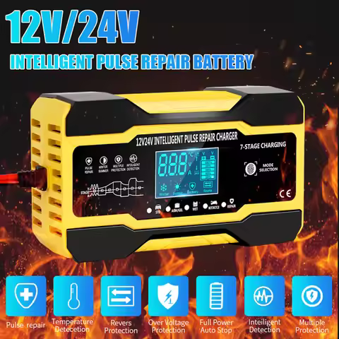 Charger Smart Battery 12V 24V Car Battery Charger 10A Smart 7-Stage Pulse Repair Fast Charger, AGM G