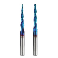2PCS Spiral CNC Router Bits 1/4" Shank 3" Over Length Tapered Angle Ball Nose dengan Salutan NACO-Bl
