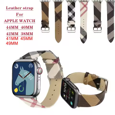 Genuine Leather Strap for Apple Watch band 44mm 40mm 49mm 45mm 41mm Italy Plaid Bracelet apple watch