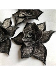 1個黑色和灰色3d花卉刺繡熱封貼布蕾絲修飾,用於diy拉丁舞裙、衣服、裙子、頭帶、配件