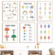 Hebrew Alphabet  Number Nursery Wall Art Canvas Nordic Style Educational Posters Weather Theme Kids 