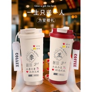百家姓保温杯不锈钢大容量吸管水杯高颜值咖啡杯新款茶杯Hundred family name thermos cup stainless steel large capacity straw water