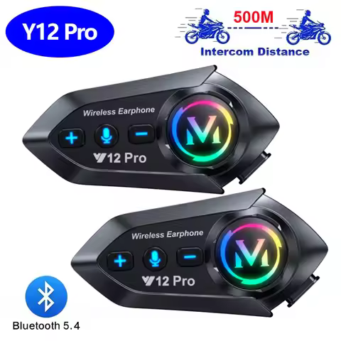 Y12 Pro Motorcycle Helmet Bluetooth Headset Intercom Distance 500M Voice Assistant Mixing Music Shar