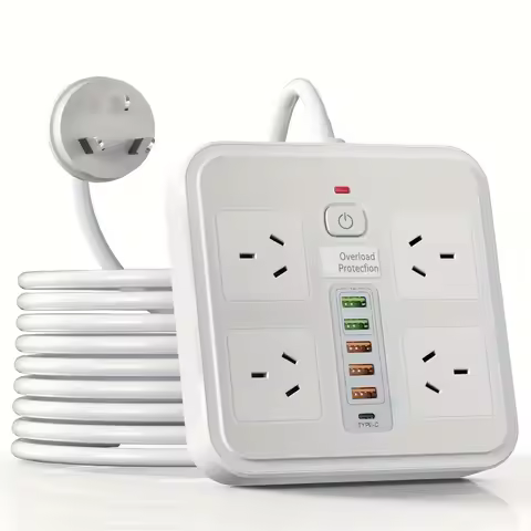 AU Plug power board with 5 USB ports 1 Type C port Power adapter socket Overload protection Network 