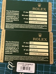 勞力士 Rolex warranty card 2 張 116034 214270  G頭 包順豐