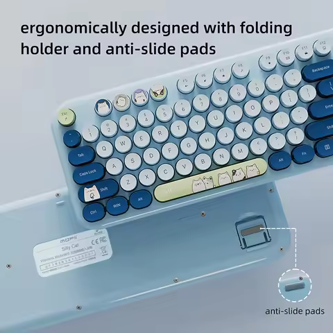 Full Size Wireless Custom Keyboard Mouse Combo 104 Keys Retro Cute Cat Design Plug and Play for Wind