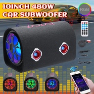 12V 24V 220V 10 inch 480W Car Audio Active Subwoofer Bass Tube LED bluetooth Speaker Box HiFi Car Ho
