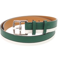 Like New Hermes Etrivière Leather Color Green/White Belt with Silver Hardware, T Stamp (2015), 1877 