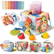 Baby Tissue Box Toys - Montessori Baby Toys for 6-12 Months, Soft Crinkle Sensory Toys for Babies 0-