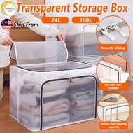 Storage Box 24L/100L Large Capacity Foldable Storage Box Transparent Mesh Cloth Organizers Box Steel