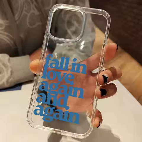 Blue fall in love again Text Clear Phone Case For iPhone 17 16 15 14 Pro 11 12 13 Pro Max 14 15 Plus