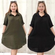 Summer Thin Loose Short-Sleeved Dress Solid Color Mid-Length V-Neck Shirt Dress For Women L2321