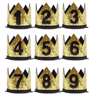 Kids 1-9 Years old Birthday Crown Golden Glitter Crown Hat for Kids Birthday Party Decorations