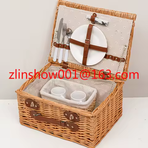 Willow picnic basket rattan insulation basket Internet celebrity portable folding full set of suppli