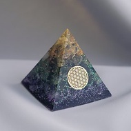 預訂【金髮晶、紫晶、綠髮晶】奧根水晶能量金字塔Orgonite 6x6cm