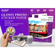 QUAFF A3 Size 135gsm Photo Sticker , Glossy Photo Sticker Paper for Inkjet Printer (20 sheets)
