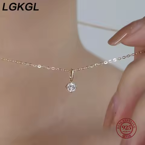LGKGL Fashion 100% 925 Sterling Silver Necklace For Women 18K gold Plated 5A Zircon Pendant Necklace