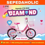 Sepeda Anak Perempuan BNB DIAMOND Ukuran 12 16 18 Inch Keranjang