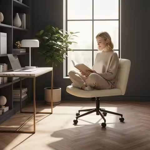Office Chair Wide Cross-legged Chair Sitting, Ergonomic Height-adjustable Criss-cross Chair Without 