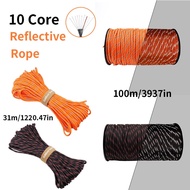 Reflective 550 Paracord 10 Strand Core Guyline Outdoor Mutifunctional Camping Cord Parachute Cord La