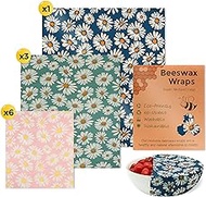 TERRATREK Reusable Beeswax Wrap, 10-pack Beeswax Wraps for food, Organic, Sustainable, Plastic-free Beeswax Food Wrap in Floral Pattern, 6S, 3M, 1L (Pink, Green, Blue)