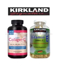 （ 2 in 1 ）Kirkland Vitamin E 1000 I.U. 200 Softgels + Puritans Pride Vitamin C + NeoCell Super Collagen Bottle of 250 Type 1 and 3 plus C Tablets