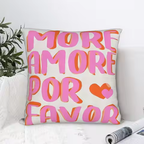 Dopamine Pink Text Pillow Cover, "More Amore Por Favor" Art Design Cushion Case for Living Room Bedr