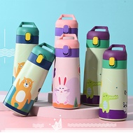 Kids Stainless Steel Straw Thermos Mug with Case Cartoon LeakProof Vacuum Flask Children Thermal Wat