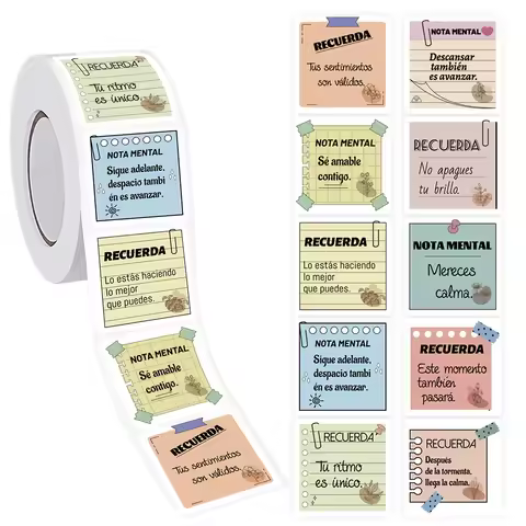 500 Pcs Spanish Inspirational Stickers Roll, Positive Affirmation Mental Note Labels for Journals, S