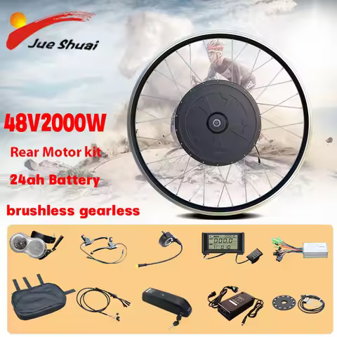 48V 2000W Ebike Kit Rear Drive Wheel Hub Motor Brushless Gearless Electric Bike Conversion Kit with 