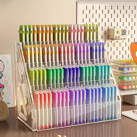 Acrylic Transparent Marker Holder With Multi-Compartment Storage Pen Desk Marker Organizer Office Sc