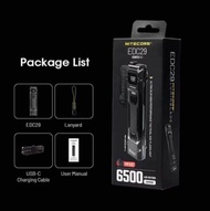 Nitecore EDC29 tactical light ultra-thin EDC flash 6500 lumens USB-C charging 2500mAh integrated lit